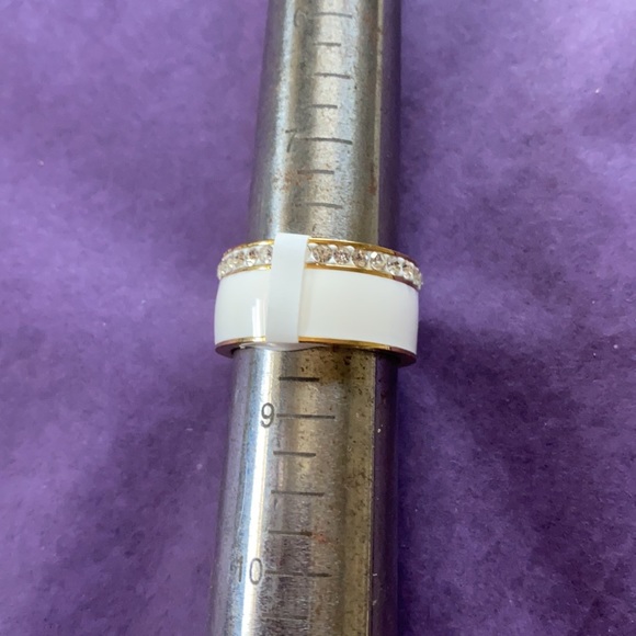 Pave Enamel Gold Stacking Ring, Wedding Band - Picture 4 of 4